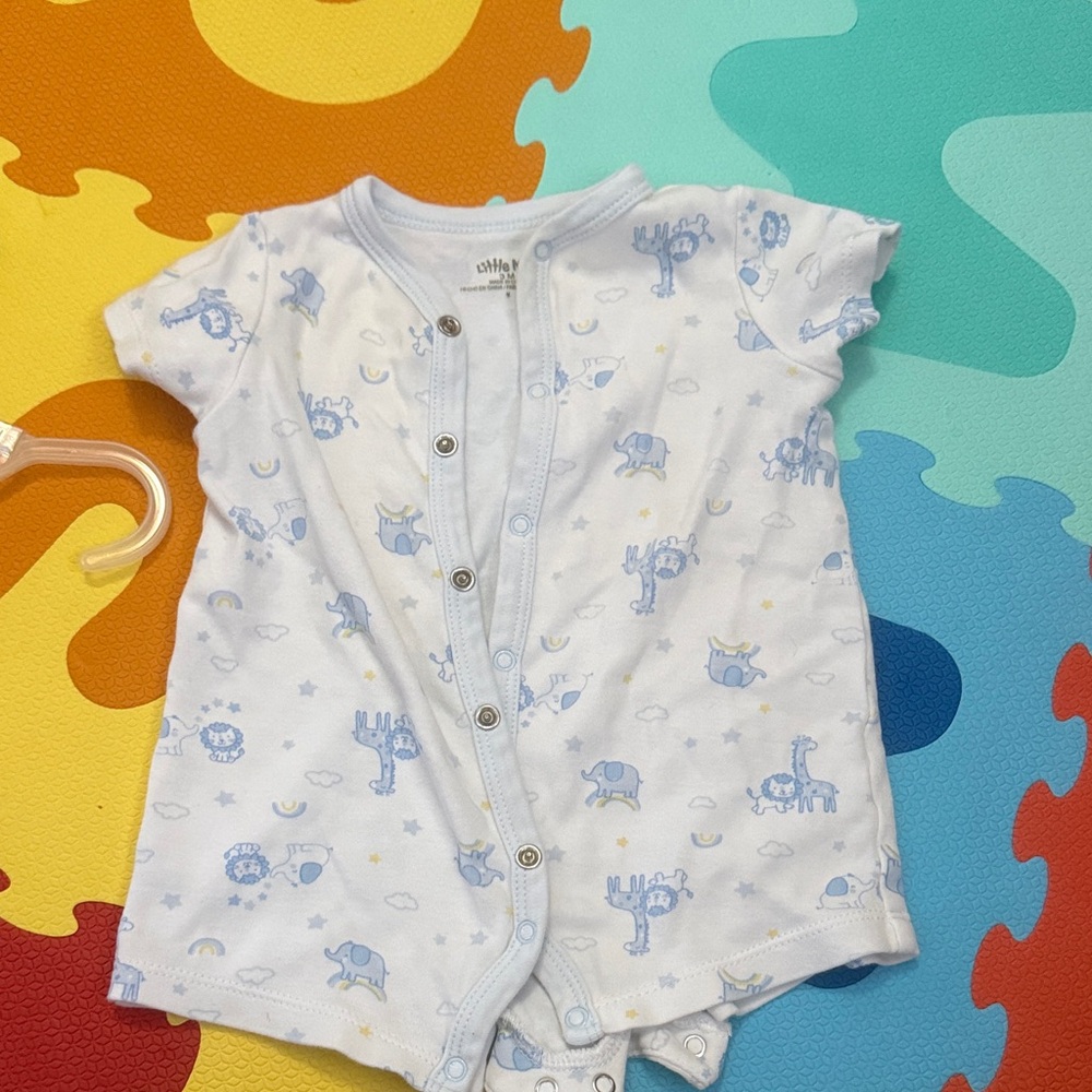 Little Me Blue and White Elephant Bodysuit